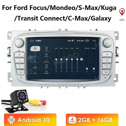 Hizpo 2 Din Android 10 Car Radio For FORD/Focus/S-MAX/Mondeo/C-MAX/Galaxy Car Multimedia Player Video GPS USB DVR Camera FM WIFI ► Photo 1/6