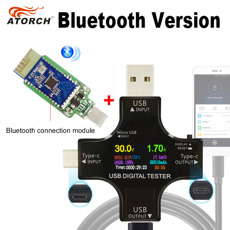 USB Type-C Tester Wireless Bluetooth DC Digital Voltmeter Current Voltage Detect 