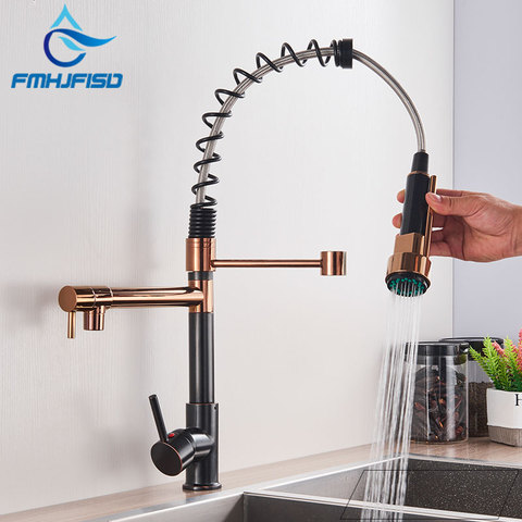 FMHJFISD Rose Gold Spring Kitchen Faucet Dual Spout Sink Faucets Single Handle Deck Mounted Mixer Tap Hot and Cold Water ► Photo 1/6