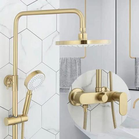 Gold brush shower set bathroom wall gold brush shower mixer luxury bathroom brush gold wall shower mixer bathtub hot & cold tap ► Photo 1/4