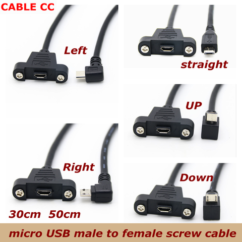 0.3m 0.5m micro USB 5-pin 90 degree USB 2.0 male connector to micro female extension cable with screw panel mounting holes ► Photo 1/6