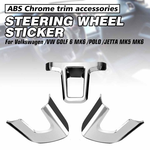 Car Steering Wheel Sticker Trim Covers For Volkswagen VW Golf 6 MK6 2009 2010 2011 2012 Polo Bora Sagitar ABS Chrome ► Photo 1/6