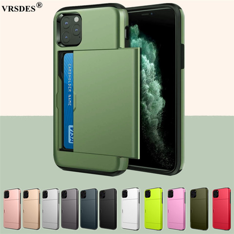 Armor Slide Card Case For iPhone 11 12 Pro Max SE 2 2022 5 5S Card Slots Holder Cover For iPhone XS MAX XR X 8 7 6 6S Plus Funda ► Photo 1/6