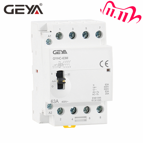 Free Shipping GEYA GYHC 4P 40A 63A 2NC2NO or 4NO 220V/230V 50/60HZ Din Rail Household AC Modular Contactor Manually Operation ► Photo 1/6