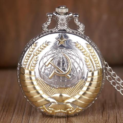 Fashion USSR Soviet Badges Hammer Pocket Watch Retro Russia Army CCCP Quartz Pocket Watch Necklace Clock Chain For Men Women ► Photo 1/4