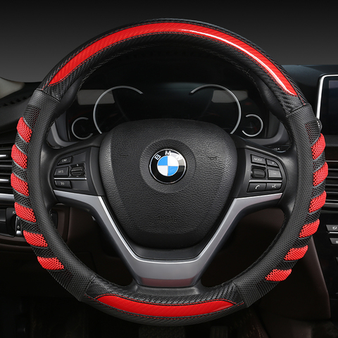 LS AUTO Steering Wheel Cover 38CM 15'' Braid on Steering Wheel Car styling universal Carbon fiber Steering Wheel Cover ► Photo 1/6