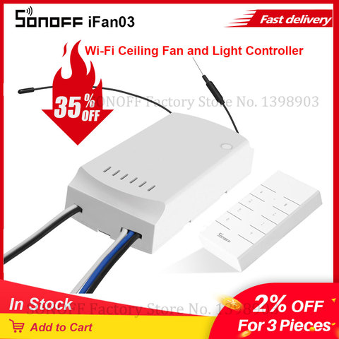 Itead SONOFF iFan03 Wifi Ceiling Fan And Light Controller DIY Smart Switch 433mhz RF Remote Control For Smart Home Automation ► Photo 1/6