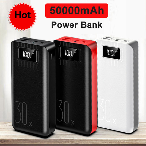 18650 Real Capacity Power Bank 50000mah External Battery 3 USB LED Powerbank Type-c Portable Mobile charger for Xiaomi One plus ► Photo 1/1