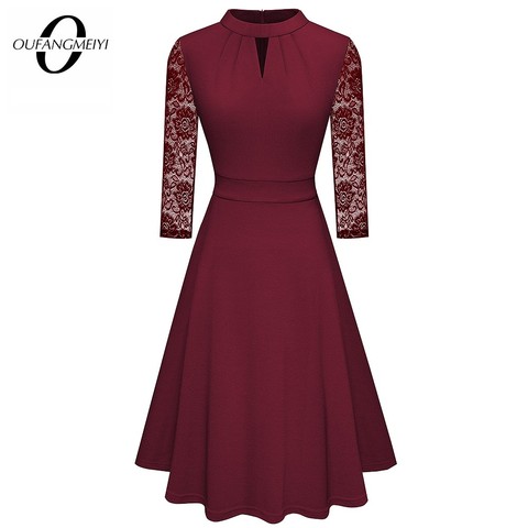 Women Vintage Chic Floral Hollow Out Lace Patchwork Dresses Elegant New Year Party Flare A-Line Dress EA234 ► Photo 1/6