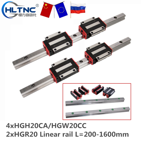 RU ES GHH20 HR20 HGR20 HB20 20mm Square Linear Guide Rail+4 Slide Block Carriages HGH20CA/ HGW20CC for CNC Router Engraving ► Photo 1/6