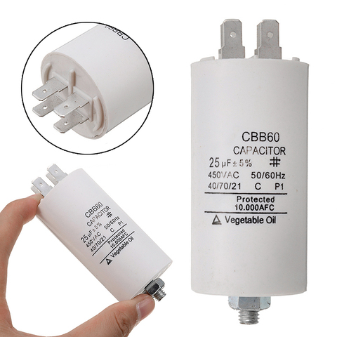 Universal 25uf Capacitor CBB60 Motor Run Capacitors Water Pump Starting Capasitor 450V AC Motors ► Photo 1/6