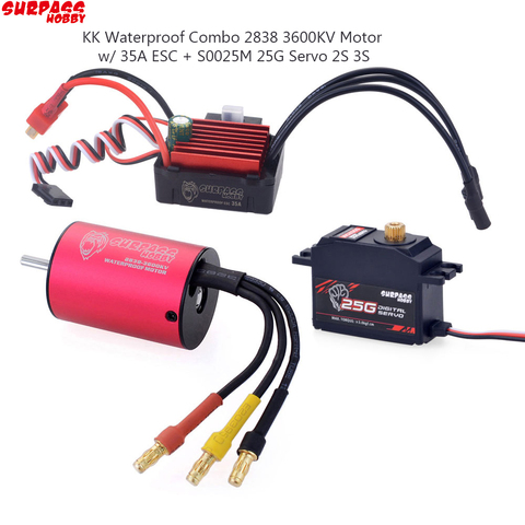 SURPASS HOBBY KK Waterproof Combo 2838 3600KV Brushless Motor w/ 35A ESC + S0025M 25G Servo 2S 3S for 1/14 1/16 RC Off-road Car ► Photo 1/1