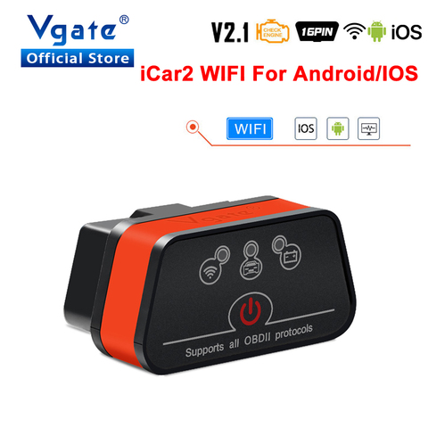 Vgate obd2 ELM327 V2.1 icar2 Diagnostic tool WIFI Mini Scanner elm 327 WIFI Adapter for IOS/android/PC/ OBD 2 WIFI code reader ► Photo 1/6