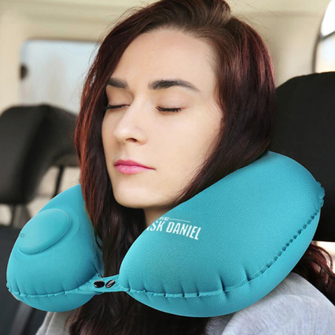 U-Shape Travel Pillow Automatic Air Inflatable Airplane Car Pillows Ring Pillow Folding Press Type Bed Pillows Neck Cushion ► Photo 1/6