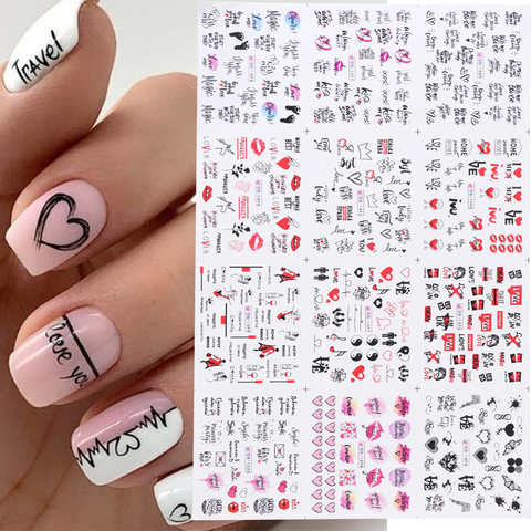 12pcs Valentines Manicure Love Letter Flower Sliders for Nails Inscriptions Nail Art Decoration Water Sticker Tips GLBN1489-1500 ► Photo 1/6