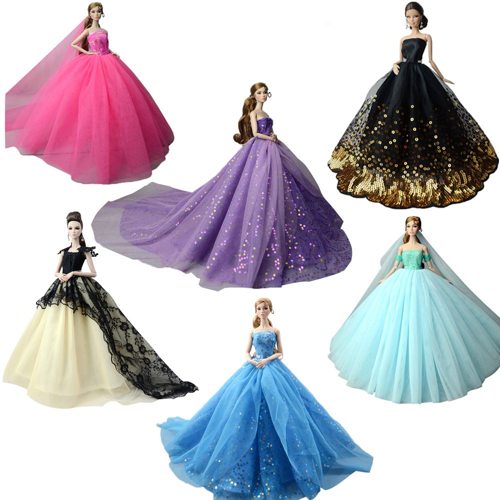 Handmade Fashion Wedding Party Gown Dresses and Clothes for Barbie Doll 5 Pcs 