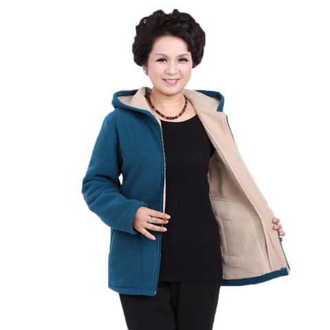 Spring Autumn Women Fleece Jacket 2022 Plus Size 5XL Grandma  Plus Velvet Hooded Sweatshirt Cotton Warm Winter Jacket Coat W1422 ► Photo 1/6