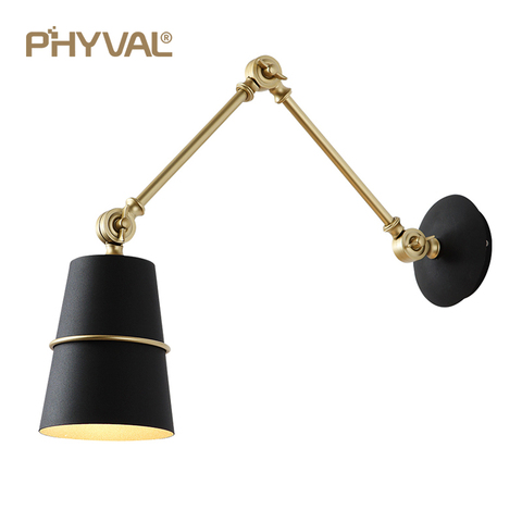 PHYVAL Modern Nordic Wall Lamp Long Arm Wall Sconce Light E27 Head Pleated Wall Lamp For Living Room White/Black Color ► Photo 1/6