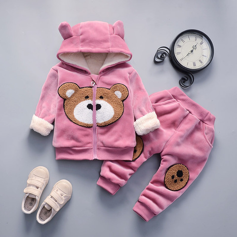 Baby Girls Clothing Sets Kids Boys Winter Thick Plush Cotton Long Sleeve Warm Outerwear+Pants Suit Toddler Set For 1-4 Years ► Photo 1/6