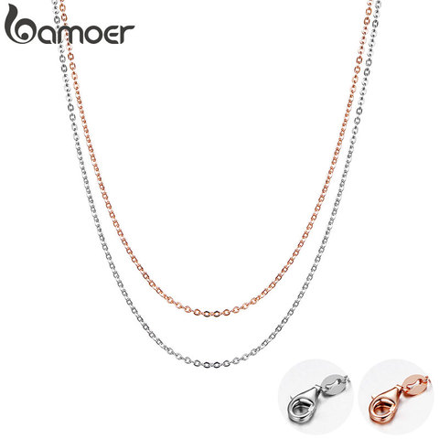 BAMOER Rose Gold Color 925 Sterling Silver Necklace Chain Lobster Clasp Simple Chain Fashion Necklace Basic Jewelry 45cm ► Photo 1/6