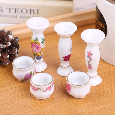 Dollhouse Miniature Accessories Mini Ceramic Roman Column Flowerpot Simulation Flower Pot Bouquet Model Toy for Doll House Decor ► Photo 1/1