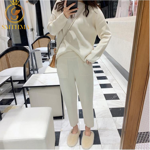 SMTHMA High Quality New winter Women Cashmere Sweater Two Piece knitted Sets Tracksuit 2022 Fashion Sweatshirts Sporting Suit ► Photo 1/6