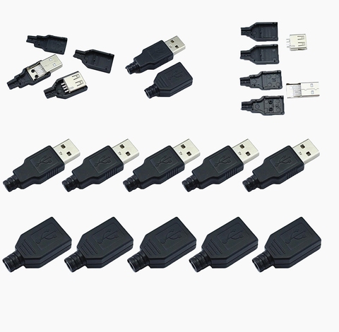 10pcs USB 2.0 Type A Male Female USB 4 Pin Plug Socket Connector With Black Plastic Cover Type-A DIY Kits ► Photo 1/5