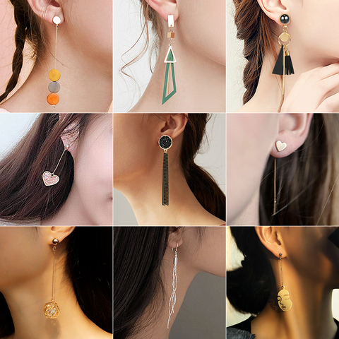 Korean Long Earrings For Women 2022 Fashion Jewelry Geometric Heart Crystal Women's Earring Brincos Gold Hanging Dangle Earring ► Photo 1/6