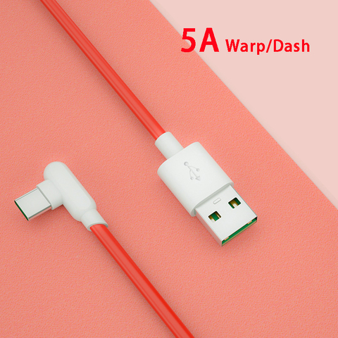 90 Elbow 5A Type-C Warp Dash Charging Cable For OnePlus Nord One Plus 8 Pro 1+8 7T Pro 1+7 Pro 1+6T 1+5T 1+3T Fast Charging Wire ► Photo 1/6