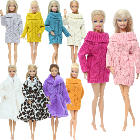 Handmade Multicolor Mini Knitted Sweater Fur Coat Doll Accessories Tops Dress Casual Wear Clothes for Barbie Doll Kids Toy ► Photo 1/6