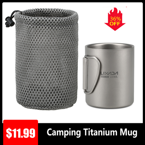 Lixada Camping Titanium Mug Double Wall Titanium Mug Outdoor Picnic Cookware Coffee Water Mug with Foldable Handle 50ML-750ML ► Photo 1/6