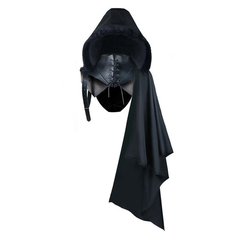 Medieval Armor Black Cloak Single Shoulder Retro Cape Gothic Punk Lace Up Renaissance Costume Crusader Hood For Adult Men Women ► Photo 1/6
