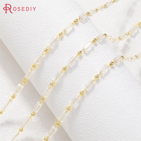 (38672)1 Meter 24K Gold Color Brass and Glass Cuboid Beads Chains Necklace Chains Jewelry Making Supplies Diy Accessories ► Photo 1/6