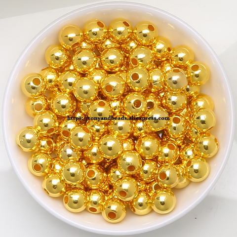 Free Shipping Smooth Gold Plt ABS Acrylic Round Spacer Beads 4 6 8 10 12MM Pick Size For Jewelry Making ► Photo 1/1
