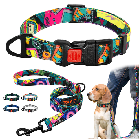 Printed Dog Collar Nylon Dog Walking Leash Pet Collar Leash for Puppy Small Medium Dogs Chihuahua French Bulldog Pitbull ► Photo 1/6