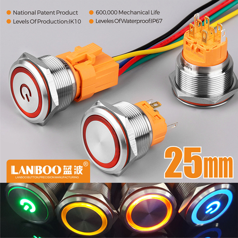 LANBOO 25mm anti-vandal momentary push button switch illuminated metal switch ► Photo 1/5