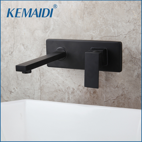 KEMAIDI Golden Bathroom Faucet Wall Mounted Hot& Cold Water Mixer Matt Black Brass Basin Mixer Concealed Mixer Crane  3 Color ► Photo 1/6