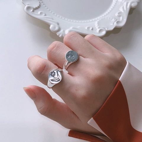 Silvology Human Face Flower Rings 925 Sterling Silver Round Sculpture Korea Creative Rings for Women Elegant Festival Jewelry ► Photo 1/6