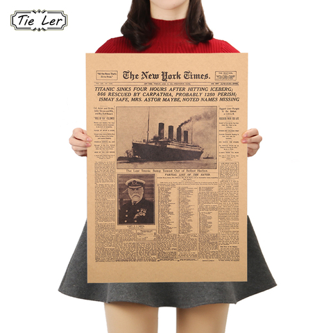 TIE LER  Classic The New York Times History Poster Titanic Shipwreck Old Newspaper Retro Kraft Paper Home Decoration ► Photo 1/6