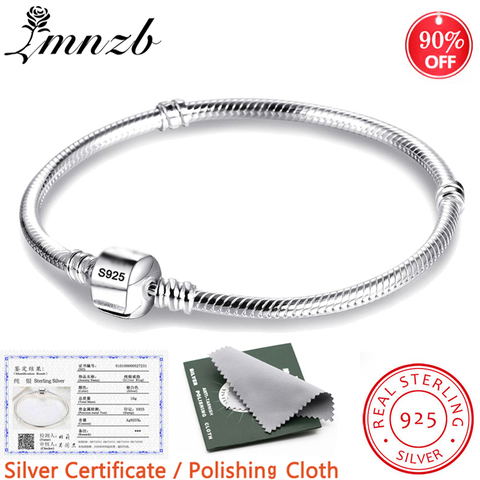 LMNZB With Certificate 100% Original 925 Sterling Silver Snake Chain DIY Charm Bracelet for Women Gift Silver 925 Jewelry LHB925 ► Photo 1/6