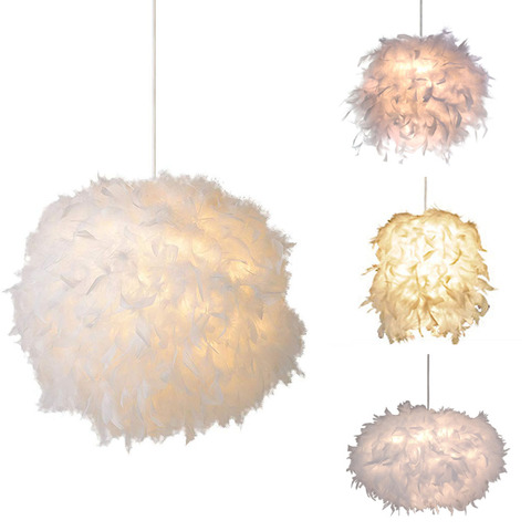 Modern Fluffy Pendant Light Lamp White Feather Shade Droplight Lighting Bedroom Study Room Decoration Creative Hanging Lamp 220V ► Photo 1/6