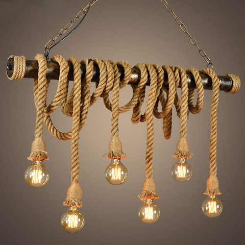 Vintage Pendant Light Hemp Rope Pendant Lamp Hanging Lights Chandelier Ceiling Lamp Edison E27 for Bedroom Restaurant Cafe Bar ► Photo 1/6