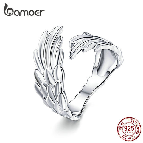[Coupon $15 OFF $3] BAMOER Guardian Wings Ring Authentic 925 Sterling Silver Free Size Adjustable Finger Rings SCR512 ► Photo 1/6