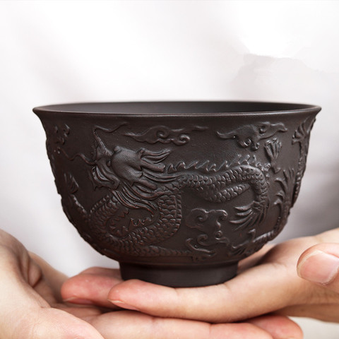 Large Yixing Zisha Embossed Tea Cup Zhu Ni Teacup Large Mouth Full Handmade Ore Tea Cup Single Cup 230ml Master Cup ► Photo 1/5