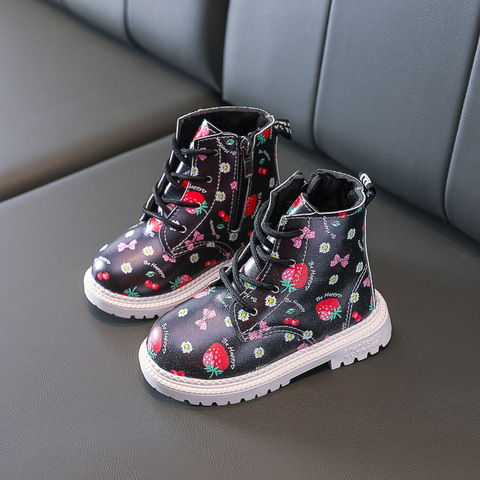 Girls warm cute boots baby British style leather boots autumn winter new princess Martin boots cute strawberry short boots ► Photo 1/1