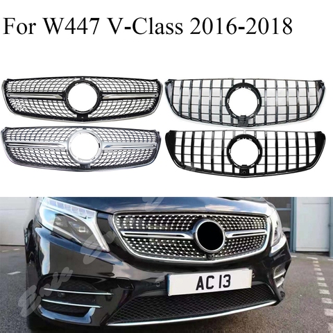 Front Racing Billet Bumper Grille Upper Center Facelift Grill For Mercedez-Benz W447 2015 2016 2017 2022 Diamond Black Silver ► Photo 1/6