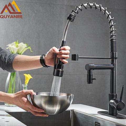 Blackend Spring Kitchen Faucet Pull out Side Sprayer Dual Spout Single Handle Mixer Tap Sink Faucet 360 Rotation Kitchen Faucets ► Photo 1/6