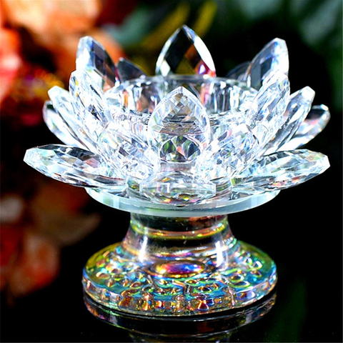 k9 Crystal Lotus Flower Figurine Miniature Garden Fengshui Ornaments Home Decor Accessories Modern Buddhist Candlestick 19ss ► Photo 1/6