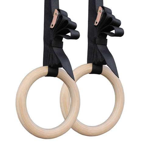 1 Pair Birch Wood Gymnastic Rings Pull Up GYM Ring for Home Fitness Strength Training. 2.8cm*4.5m Adjustable Straps for Optional ► Photo 1/6