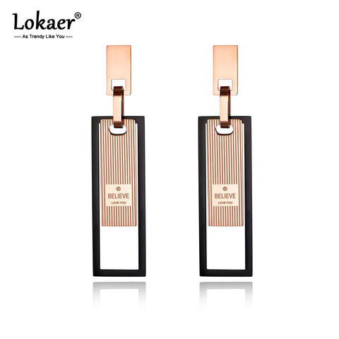 Lokaer Trendy Stainless Steel Black/Rose Gold Geometric Stud Earrings Believe Love You Creative Jewelry For Women Girl E19083 ► Photo 1/5